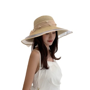 <span class=keywords><strong>Sombrero</strong></span> Panamá de Paja Rafia con Copa de Perlas, Estilo Casual Coreano, Unisex, para Verano, Playa, Viajes, Fresco, Protección Solar, Venta al Por Mayor - Product Image 5