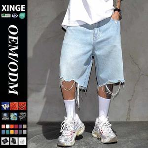 Nuevos Pantalones Cortos de Mezclilla Anchos para Hombre 2025, Venta al por Mayor, Estilo Urbano, Corte Holgado, Casuales, con Logotipo Personalizado - Product Image 1