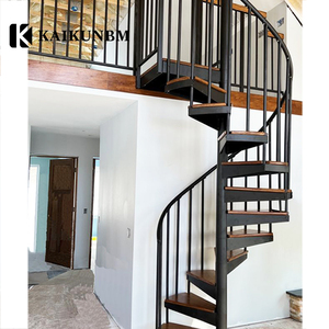 Sang Trọng Hiện Đại Trong Nhà Sắt Xoắn Ốc Cầu Thang Cong Ngoài Trời Rèn Sắt Xoắn Ốc Cầu Thang Với Gỗ Sồi Treads - Product Image 5