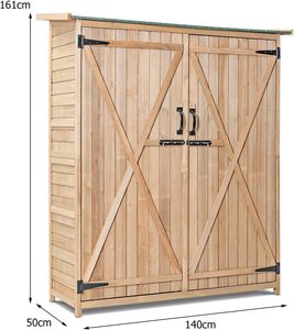 Outdoor Wooden Garden Storage Shed Fir Wood Tool <b>Cabinet</b> Slope Roof <b>Lockable</b> Double Door Waterproof - Product Image 6