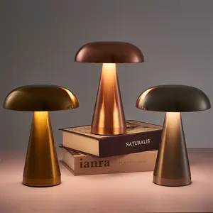 Lampu meja emas Led Nordic, untuk dekorasi Hotel Bar, lampu malam Desktop dapat diisi ulang jamur 3 warna saklar sentuh lampu samping tempat tidur