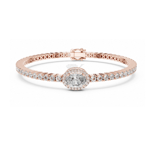 Pulsera de tenis con halo ovalado de diamantes East West, con centro de diamantes cultivados en laboratorio en oro amarillo, elegante joyería nupcial. - Product Image 3