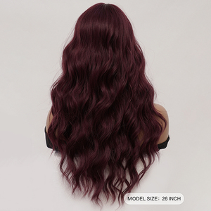 <span class=keywords><strong>Parrucca</strong></span> Lunga Ondulata Rosso Scuro con Frangia per Donne, in Fibra di Seta Resistente al Calore, Realizzata a Macchina, per Uso Quotidiano, Stile Lolita, 26 Pollici - Product Image 6