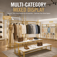 Présentoir de Luxe Tout-en-un pour Magasin de Vêtements, Personnalisation Complète du Magasin, Étagères en Acier Inoxydable Doré pour Vêtements Homme et Femme