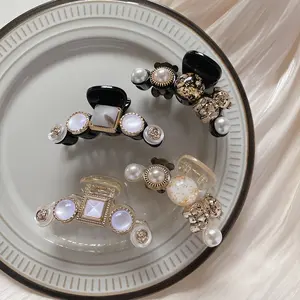 Claquettes à cheveux en plastique perle, pinces élégantes, scintillantes, en résine plastique, noir, rose, fleur, styliste, 2022