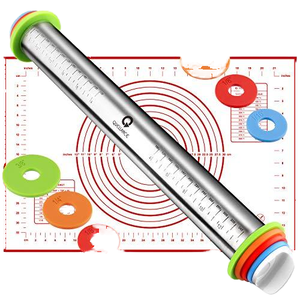 Adjustable Stainless Steel <b>Rolling</b> Pin With Thickness Rings for Baking Dough Pastry Pizza Pie Crust for Sale Pastry <b>Mat</b> - Product Image 2