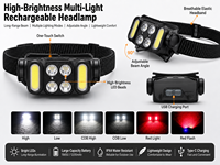Lampe frontale à détecteur de mouvement K362 XPE X4 COB, rechargeable par USB, lumière rouge, IPX4, bandeau réglable, portée 50m, camping, randonnée