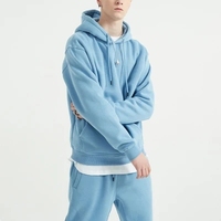 Toptan erkekler düz yığılmış eşofman kargo Joggers pantolon kırpılmış çiftler için kazak Hoodies setleri