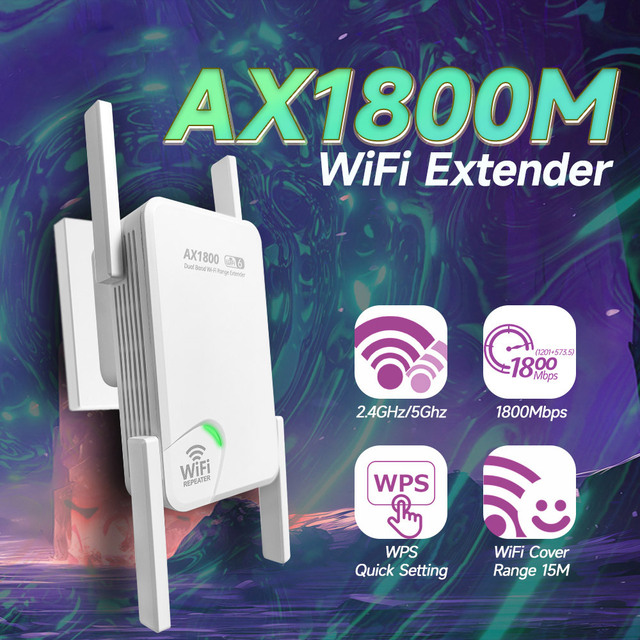 1800Mbps Dual Band WiFi Repeater 5G/2.4GHz, Wireless Signal Booster WiFi 6 Range Extender with Gigabit Ethernet Port