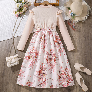 2024 New <strong>Teenager</strong> Girl's Ruffle Sleeve Stretchy A-Line Swing Flared Party Floral <strong>Dress</strong> for 8-12 Years - Product Image 2