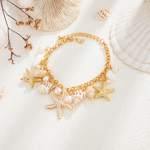 Cheville bohème pour femme avec breloques étoile de mer et coquillage, perles d'imitation, style vintage, <span class=keywords><strong>bijoux</strong></span> de plage d'été, accessoires, cadeaux - Product Image 3