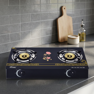 6mm Tempered Glass 2 Burner Gas <b>Cooktop</b> Electronic Ignition Knob Control Table Freestanding Cooker for Home Hotel Outdoor - Product Image 2