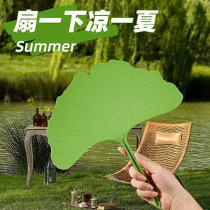 Ginkgo Leaf Fan Green Manual Foldable Portable Handheld Summer Cooling Fan Easy Carry Durable Gift - Product Image 3