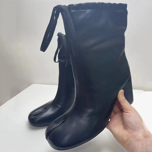 Custom Split <b>Toe</b> Dress Shoes High <b>Round</b> <b>Heels</b> Ankle Boots Sexy Women's Top Loose Stretch Lace Short Boots - Product Image 2