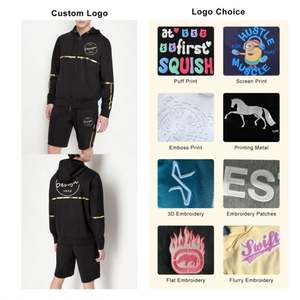 OEM pantalones cortos con logotipo personalizado de peso pesado bordado cremallera sudadera polar francés Terry pantalones cortos de corte suelto y Sudadera con capucha para hombre - Product Image 2