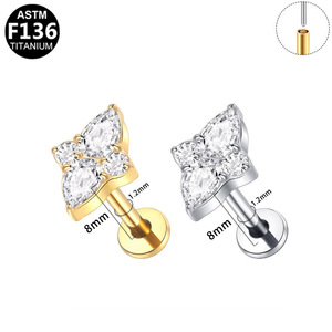 Boucles d'oreilles clous en alliage de titane pour piercing d'oreille et de lèvre, bijoux à usage quotidien, sertissage à griffes - Product Image 5
