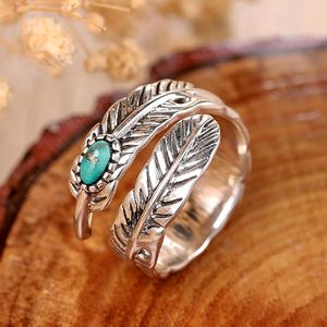 925 Sterling Bạc Cổ Điển Tuyên Bố Nhẫn Có Thể Điều Chỉnh Xếp Chồng Lông Màu Ngọc Lam Cho Phụ Nữ Người Đàn Ông Rhodium Mạ Hợp Thời Trang Phụ Kiện - Product Image 5