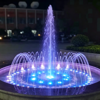 Fontaine musicale synchronisée sur mesure avec jets d'eau et éclairage LED RGB, étanche IP68, en acier inoxydable