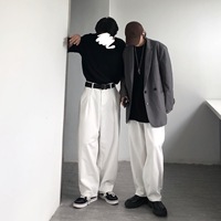 Boy amerikan tarzı Hong Kong yüksek belli gevşek Vintage Boot Cut Ins Retro tembel rahat Denim kat-uzunluk pantolon erkekler