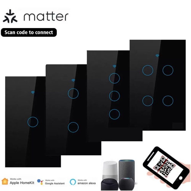 Matter Smart Wifi Wall Light Switches with Neutral/ with Capacitor 2 Way 1/2/3/4gang Remote Control Intelligent Interruptor