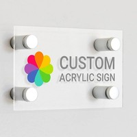 Plaque de porte personnalisée sur mesure en acrylique transparent avec matériel de fixation pour l'identification de la marque sur les murs de salons et cafés