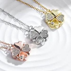 G1913 Hot Sale Two Ways To Wear Magnetic Heart Four Leaf Clover Necklace for Women