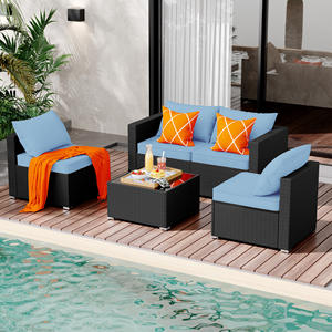 Ensemble de mobilier d'extérieur carré convertible 5 pièces en rotin avec coussins en éponge massants et confortables pour appartement, centre commercial, jardin, terrasse - Product Image 1
