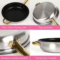 Ensemble de casseroles en acier inoxydable de luxe avec logo personnalisé, 12 pièces, comprenant une casserole, une poêle et une marmite, avec poignées en acier inoxydable doré