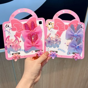 Set di accessori per capelli BELLE WORLD con fiocchi a forma di orecchie di coniglio, fiori e stelle, fermagli e elastici per bambine. - Product Image 4