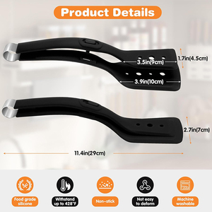 Espátula de <span class=keywords><strong>silicona</strong></span> resistente al calor 2 en 1, pinzas para utensilios de <span class=keywords><strong>cocina</strong></span> multiusos, agarre y pinza para comida de bistec y huevo abatible - Product Image 3