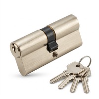Serrure de porte cylindrique en laiton profil européen E10, 60 mm de entraxe, 3 clés, finition brossée – Grande Vente