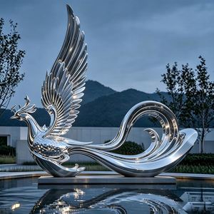Custom Mirror Polished Stainless Steel Phoenix Sculpture, Real Manufacturer Large Metal Statue for Outdoor Square Landscape - Product Image 2