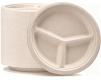 Assiette ronde compostable en bagasse de 10 pouces, assiette jetable biodégradable en pulpe de canne à sucre avec 2/3 compartiments