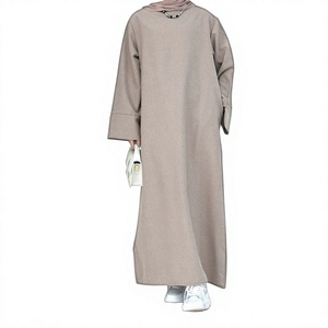 Robe Abaya longue pour femme, couleur unie, manches longues, coupe classique, modeste, décontractée, pour le quotidien, respirante, autres matériaux, col - Product Image 2