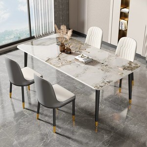 Quality Assurance Rectangle Marble Metal Dining <strong>Table</strong> Set 4 Chairs Sintered <strong>Stone</strong> <strong>Top</strong> Dining Set Modern Dining <strong>Table</strong> - Product Image 1
