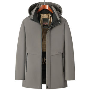 Abrigo de Invierno para Hombre, con Capucha de Terciopelo, Chaqueta de Forro Polar Cortavientos, Fibra de Bambú, Estilo Casual de Negocios, Largo, Negro, Cierre Dorado, ODM - Product Image 1