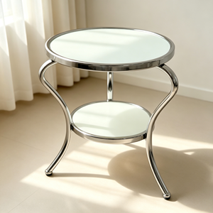 Table basse ronde moderne avec plateau en verre trempé et structure en métal, design minimaliste, étagère de rangement, meubles de salon - Product Image 3
