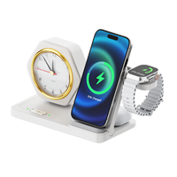 Support de charge sans fil multifonctionnel 15W avec horloge et veilleuse, support pliable pour téléphones portables et écouteurs