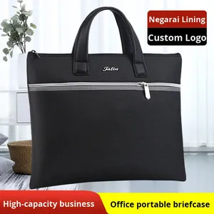 Xách tay nhiều lớp không thấm nước Oxford dây kéo tài liệu lưu trữ túi màu đen kinh doanh cặp cho nam giới phụ nữ văn phòng nộp hồ sơ sản phẩm - Product Image 2