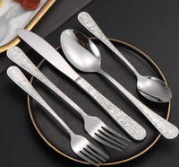 Ensemble de Couverts de Luxe Modernes Écologiques en Acier Inoxydable Doré et Argenté Gaufré pour Cadeaux (Couteau à Steak, Fourchette, Cuillère) - Vente en Gros