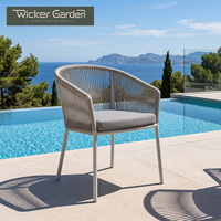 Fauteuil d'extérieur tressé en corde avec coussin, structure en aluminium, mobilier de jardin et de terrasse pour la restauration, pour les revendeurs, commandes en gros et personnalisées