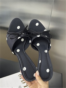 2025 Women's Sexy Club Style Stiletto Sandals New Summer Autumn Polka Dot Open Toe <b>Bow</b> Slippers Black <b>Large</b> Size 43 - Product Image 4
