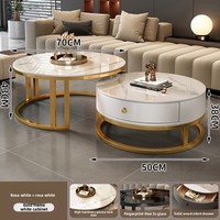Ensemble de tables basses modernes, plateau en marbre, tiroir de rangement, structure en bois, style luxe léger, table centrale pour salon, meubles