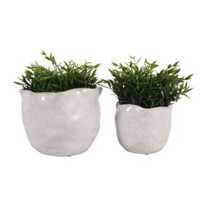 Vasi in ceramica con bordo ondulato rotondo per piante da interno ed esterno, set di due vasi decorativi da giardino - Product Image 2