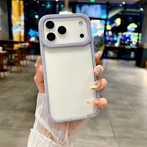 Transparent Crystal Rhinestone Encrusted Notch Bezel Phone Case for iPhone 17 air 16 15 13 12 Pro Max with <b>Candy</b> Colour Cover - Product Image 6