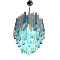 Lustre en verre prismatique bleu transparent côtelé de style médiéval français, luminaire suspendu Art Déco pour villa, salon, salle à manger, hall d'entrée