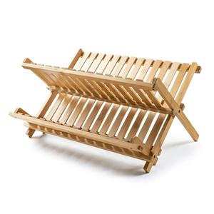 Grand égouttoir à vaisselle pliable <span class=keywords><strong>en</strong></span> <span class=keywords><strong>bambou</strong></span> à 2 niveaux pour comptoir de cuisine - Product Image 2