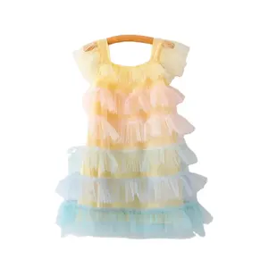 Оптовая продажа, детское летнее платье без рукавов с круглым вырезом для девочек