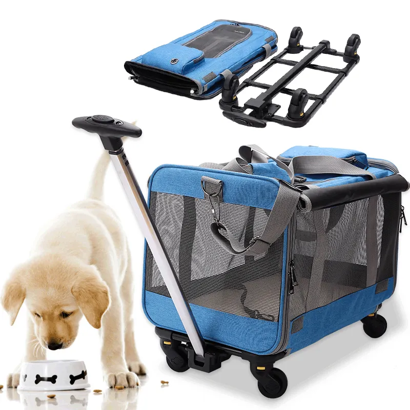 OEM Manufacturer Airline Approved Trolley Detachable Portable Travel Soft Sided Pet Carrier with Wheels
