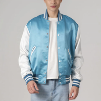 Performance hommes bleu ciel Satin Varsity vestes avec manches blanches confort Sport loisirs porter Polyester mode veste pour le printemps